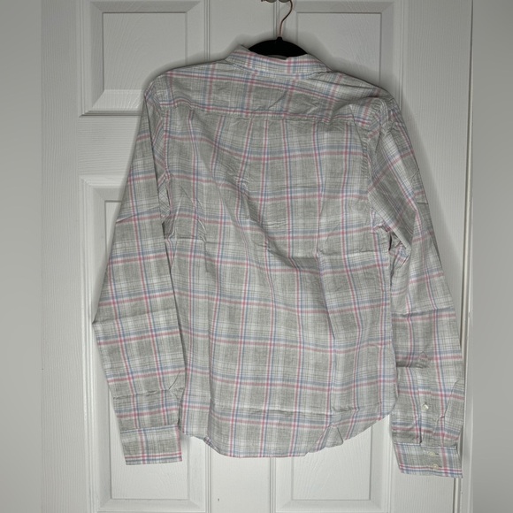 UNTUCKIT NWT Chasseles Gray Pink Blue Plaid Button Down Top 100% Cotton Size 2 - Picture 4 of 7